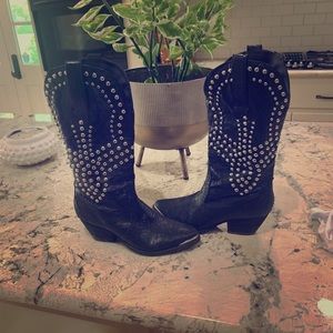 Reba Black Leather Studded Boots Size 6